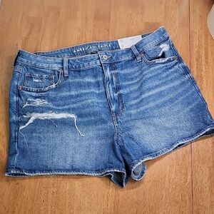 American Eagle Outfitters Distressed Blue High-Rise Jean Shorts